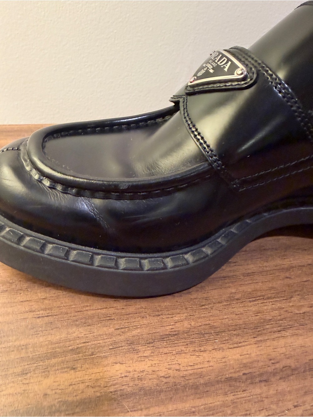 Prada Leather Triangle Logo Black Loafers - Picture 10 of 15